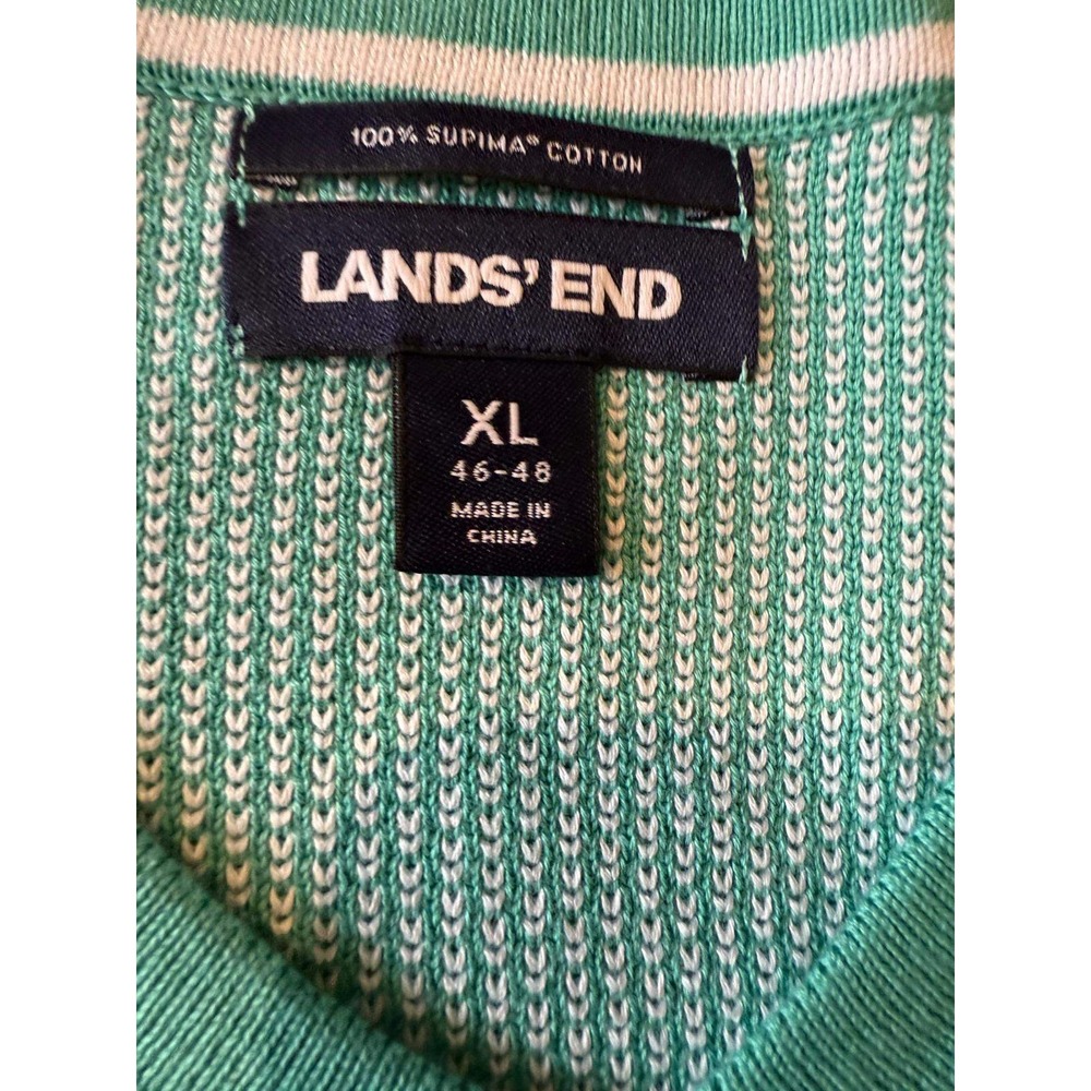 Lands' End Men's XL V-Neck Sweater 100% Supima Cotton Green White Birdseye Knit - Picture 2 of 6